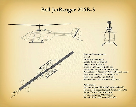 Bell 206B3 Jetranger Art Print, Bell Helicopter 206B Drawing Bell 206B3 Jetranger Art Print, Bell Helicopter 206B Drawing