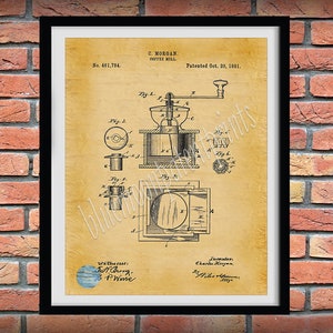 1891 Coffee Mill Patent Print, Antique Coffee Grinder Poster, Kitchen Wall Art, Barista Gift Idea, Coffee Shop Décor