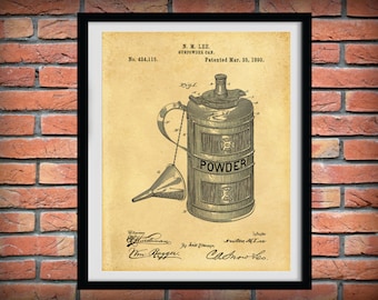 1890 Gunpowder Can Patent Print - Wall Art - Poster -  Fire Arm Gun Powder - Black Powder Canister - Musket Powder