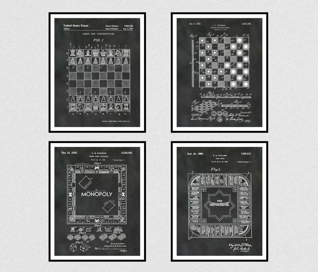 Board Game Patent Prints - Set of 4: Chess Patent - Checker Patent ...