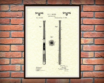 1885 Spalding Baseball Bat Patent Print - Baseball Bat Poster - Sports Wall Art - MLB Decor - Baseball Player Gift Idea - Bat Invention