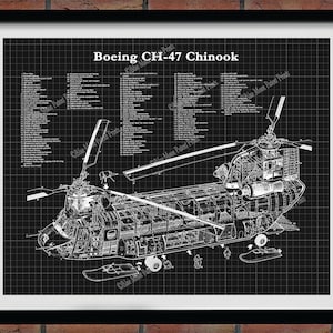 Boeing CH-47 Chinook Helicopter Print - Chinook Helicopter Blueprint - Helicopter Poster - Chopper Pilot Gift - Ch-47D Chinook Chopper Decor