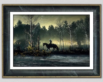 Geralt of Rivia The Witcher Poster, Witcher 3 Wild Hunt Art Print, The Witcher Wall Art, Fantasy Décor, Geek Gamer Gift, Foggy Forest Art