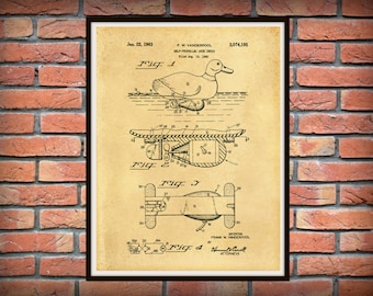 Patent 1960 Duck Decoy Patent - Self Propelled Duck Decoy - Art Print - Hunting Poster- Man Cave Art - Hunt Camp Wall Art - Cabin Art