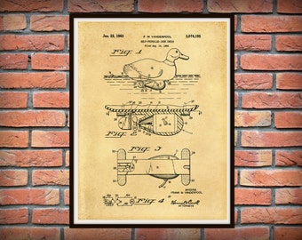 Patent 1960 Duck Decoy Patent - Self Propelled Duck Decoy - Art Print - Hunting Poster- Man Cave Art - Hunt Camp Wall Art - Cabin Art