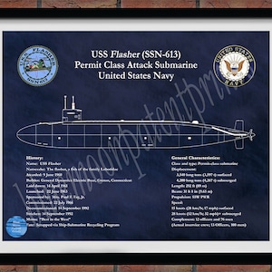 USS Flasher SSN-613 Drawing, Permit Class Sub Blueprint, Uss Flasher SSN-613 Submarine Poster, Permit Class Submarine Submarine Décor