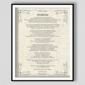 Desiderata Poem Art Print by Max Ehrmann, Inspirational Poem, Desiderata Poster, Desiderata Poetry Wall Art, Graduation Gift Idea