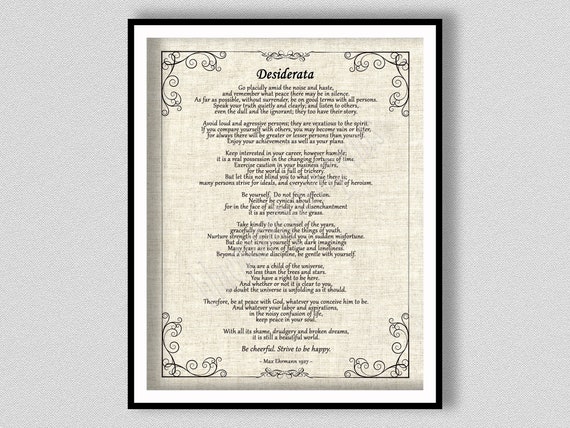 Desiderata Desiderata Poem by Max Ehrmann 1927 Poster Print 