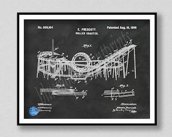 1898 Roller Coaster Patent Print, 1898 Coney Island Rollercoaster Wall Art, Roller Coaster Geek Poster, First Loop-de-Loop Coaster Invention