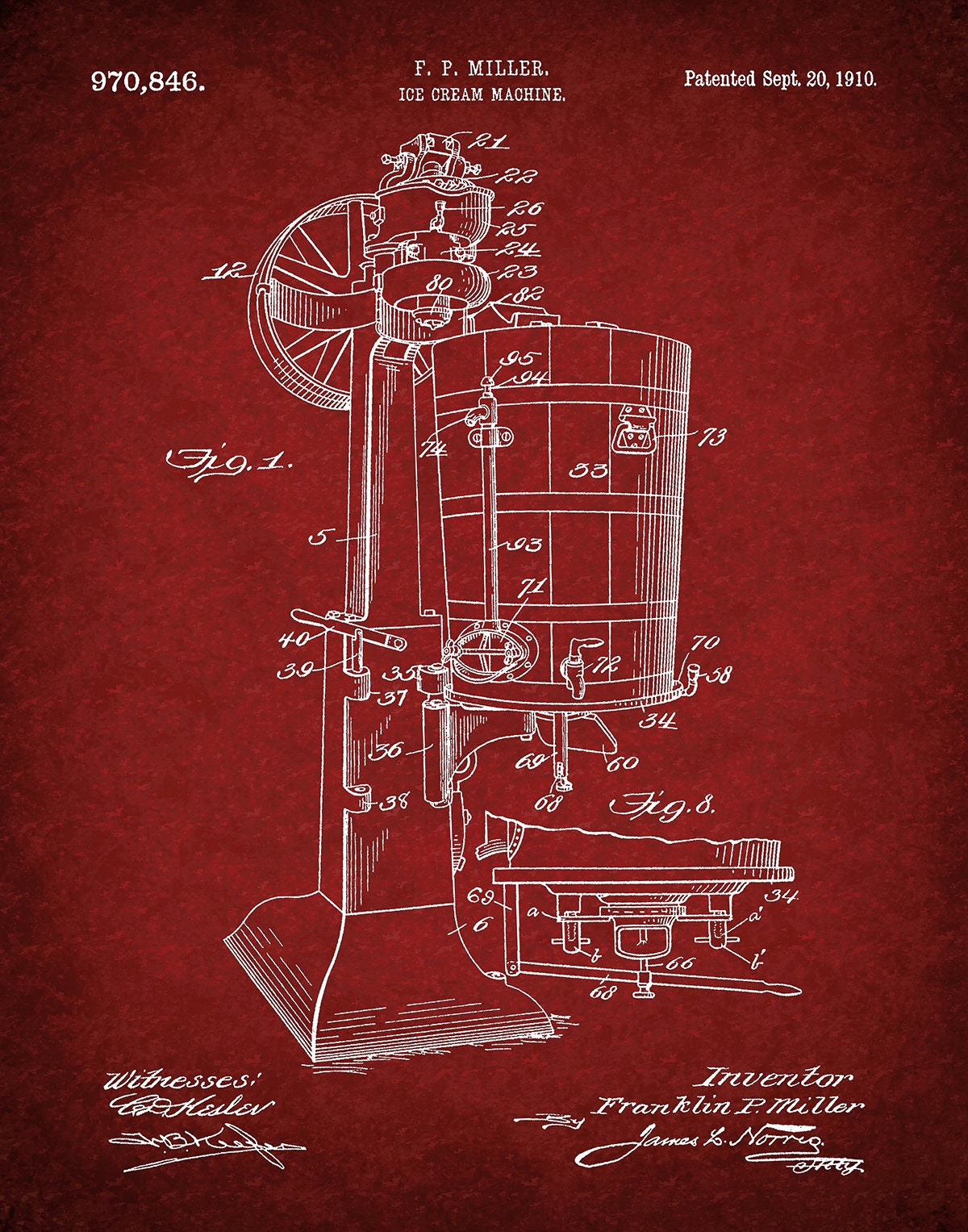 1933 Electric Cream Whipper Patent Blueprint Metal Print by Jon