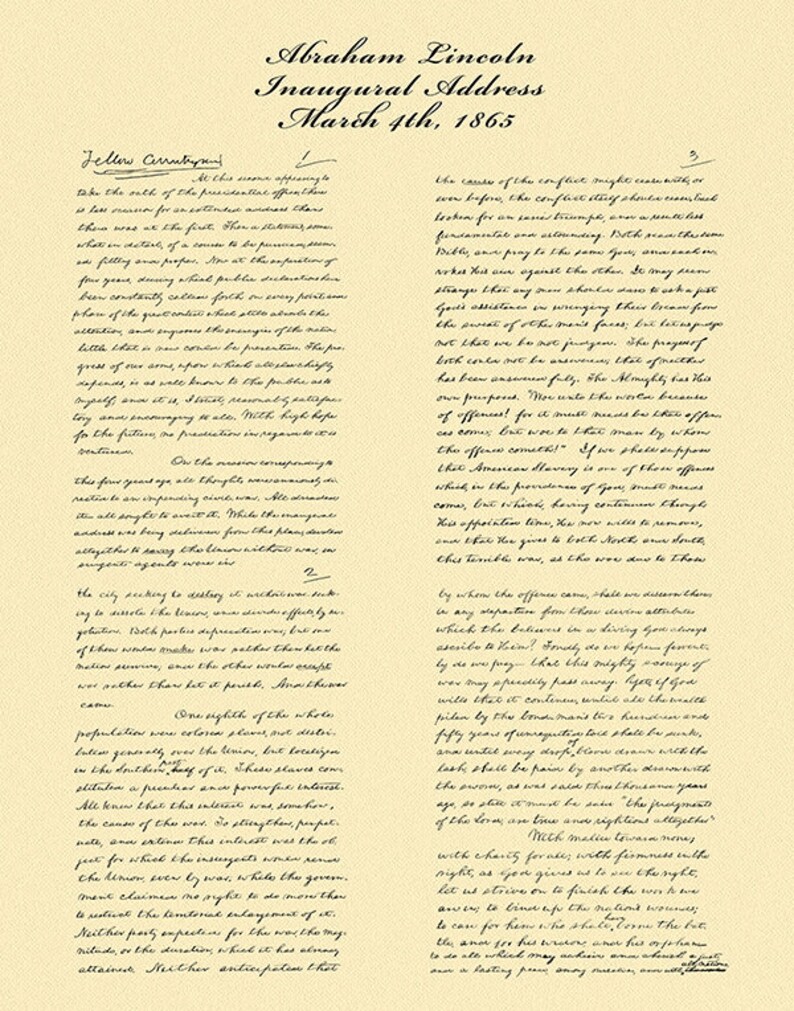 Abraham Lincoln 1865 2nd Inaugural Address Art Print, Abraham Lincoln ...