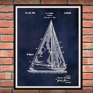 1935 Sailboat Patent Print, 1935 Sailboat Poster, Nautical Decor, Vintage Sailboat Blueprint, Beach House Wall Art, Sailor Gift Idea