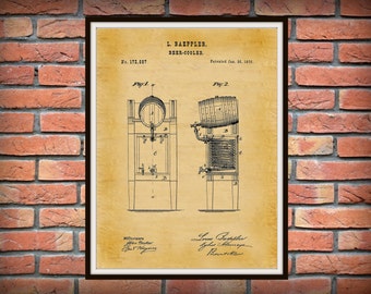 1876 Beer Cooler Patent Print - Beer Making Poster - Beer Keg - Craft Beer Brewing Wall Art - Craft Beer Maker Decor - Sports Bar Decor
