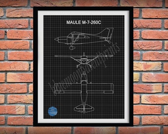 Maule M-7-260C Drawing, Maule M-7 Airplane Poster, Maule M-7-260C Blueprint, Aviation Decor, Pilot Gift Idea, Aviator School Decor