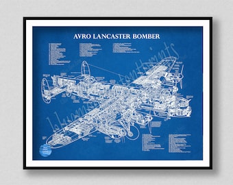 Avro Lancaster British Bomber Plane - Night Bomber Airplane - Art Print - Poster - Wall Art - War II Plane Wall Art