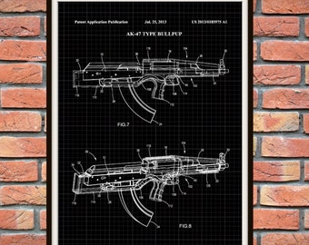 AK-47 Patent Print - Bull-Pup Assault Rifle Patent Print - Rifle Poster - Firearm -Military Weapon - Machine Gun - Wall Art - NRA Decor