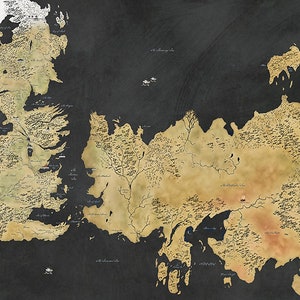 Carte de Game of Thrones, carte de Westeros, carte de Winterfell, carte GOT, carte de Westeros et Essos, art mural Game of Thrones, décoration Game of Thrones Black No Title