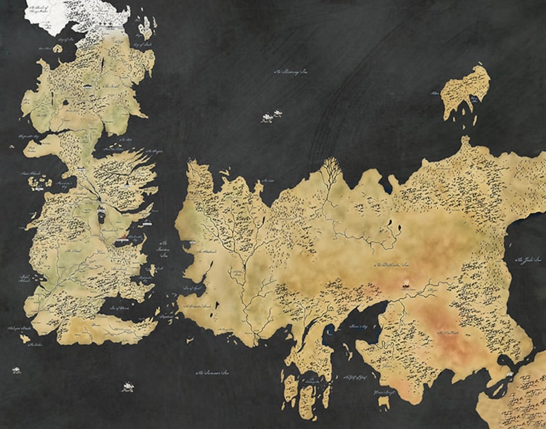 Carte de Game of Thrones, carte de Westeros, carte de Winterfell, carte GOT, carte de Westeros et Essos, art mural Game of Thrones, décoration Game of Thrones Black No Title