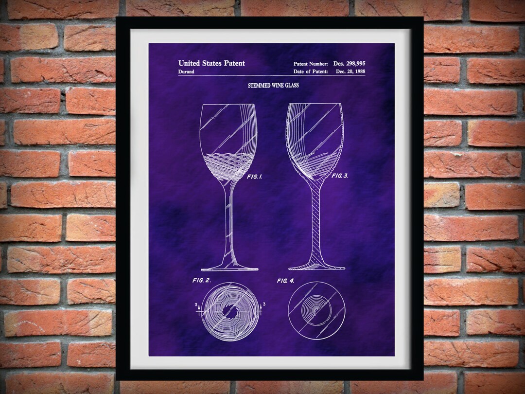 1988 Wine Glass Patent Print Wine Glass Poster Wine Etsy