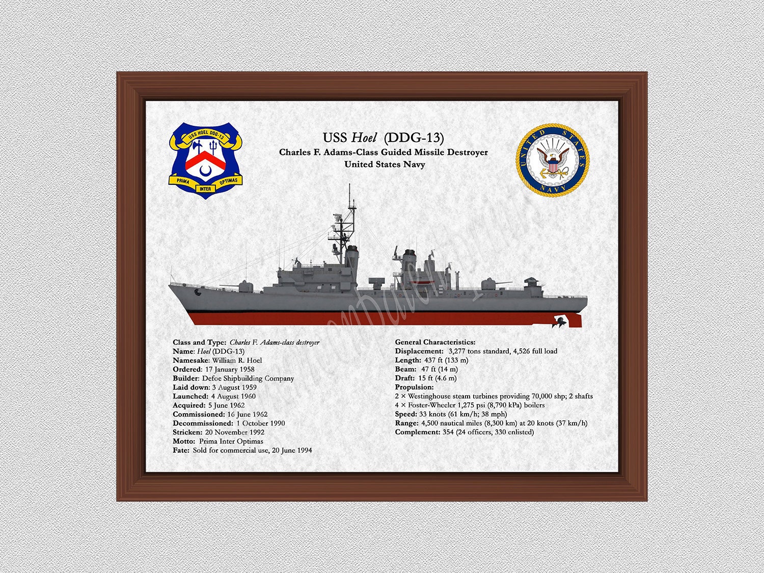 USS Hoel DDG-13 Destroyer Drawing, Charles F. Adams-Class Ship Drawing