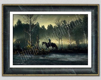 Geralt The Witcher Poster, Geralt of Rivia Witcher 3 Wild Hunt Art Print, Witcher Game Décor, Fantasy Décor, Geek Gamer Gift, Foggy Forest