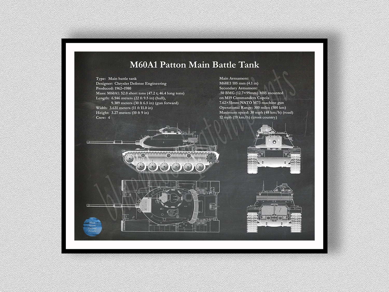 Chrysler M60 Patton Main Battle Tank Art Map/Flag Print 5 