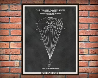 T-10D Military Parachute - US Military Armed Forces - Soldier Wall Art - Paratrooper Art - Army Airborne Assault - Parachute Illustration