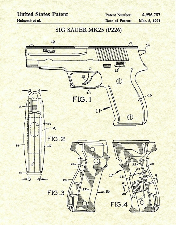 1991 Sig Sauer MK25 Patent Print - Sig Sauer P226 Pistol - Poster