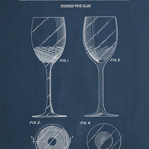 1988 Wine Glass Patent Print, Vintage Wine Glass Poster, Wine Collector Decor, Winery Decor Wine Connoisseur Gift Idea Dusty Blue Chalk