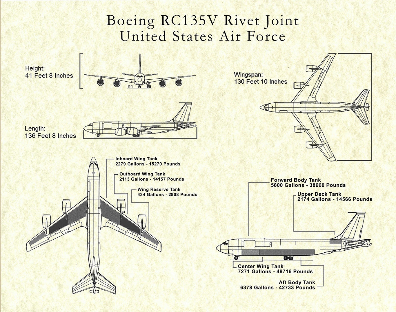 Boeing RC135V Rivet Joint United States Air Force Reconnaissance Aircraft Drawing Art Print