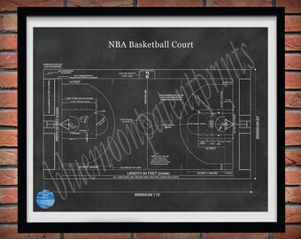 Official NBA Basketball Court Poster Print, Game Room Decor, NBA Basketball Court Blueprint, Decor, NBA Decor, Basketball Coach Gift