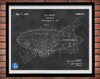 1926 Goodyear Blimp Patent Design, Pony Blimp Poster, Dirigible Air Balloon Patent Print, Designed by Herman Kraft, Early Aviation Wall Art