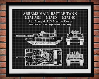 M1A1 Abrams Main Battle Tank  M1A1-AIM - M1A1D Tank - M1A1HC Military Tank - Poster Print - US Army Tank - USMC Tank - Soldier Wall Art