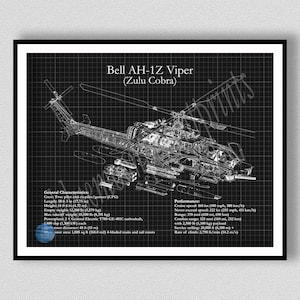 Bell AH-1Z Viper Cutaway Drawing Print, Ah-1z Blueprint, AH-1z Viper Zulu Poster, AH-1z Attack Helicopter Drawing, Military Pilot Gift