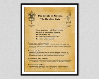 Boy Scout Outdoor Code Art Print, Outdoor Code Poster, Boy Scouts of America Art, BSA, Boy Scout Gift, Scout Troop Leader Gift