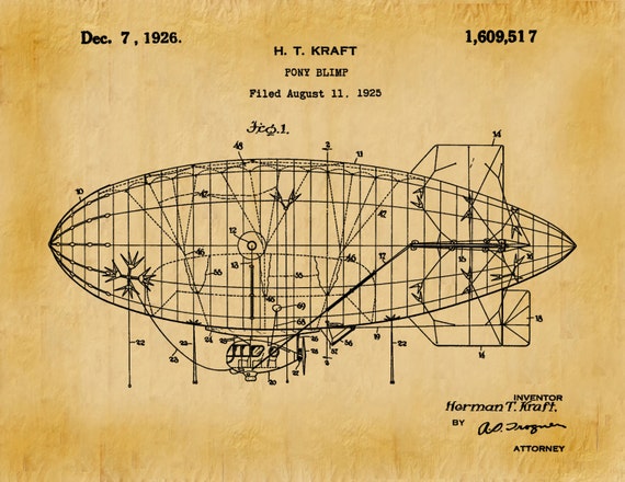 Patent Print Goodyear Blimp // Airship 1926 Ready To be Framed! Aviation