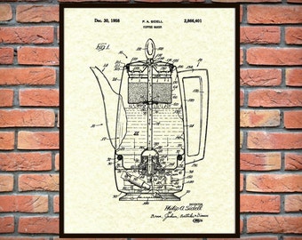 1958 Coffee Pot Patent - Wall Art Print - Kitchen Decor - Poster - Restaurant Wall Art - Coffee Shop Wall Art - Coffee Maker - Percolator