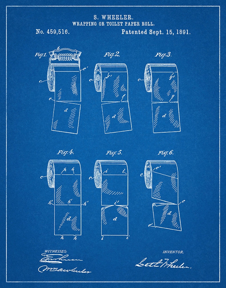 Toilet Paper Roll 1891 - Patent Art Print - Blueprint — Fresh Prints of CT