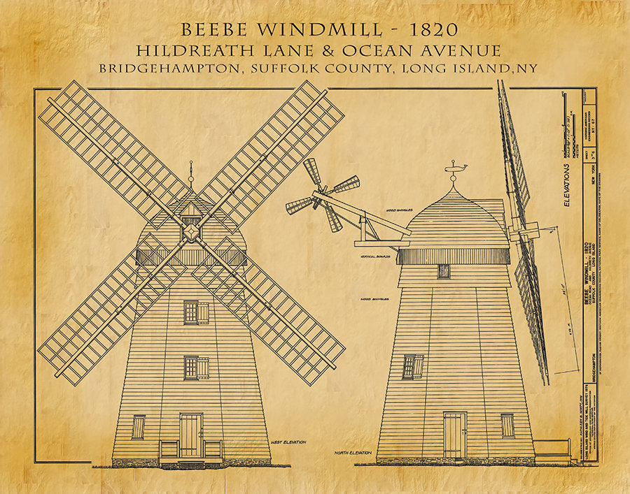 1820 Beebe Windmill Architectural Drawing Art Print Poster