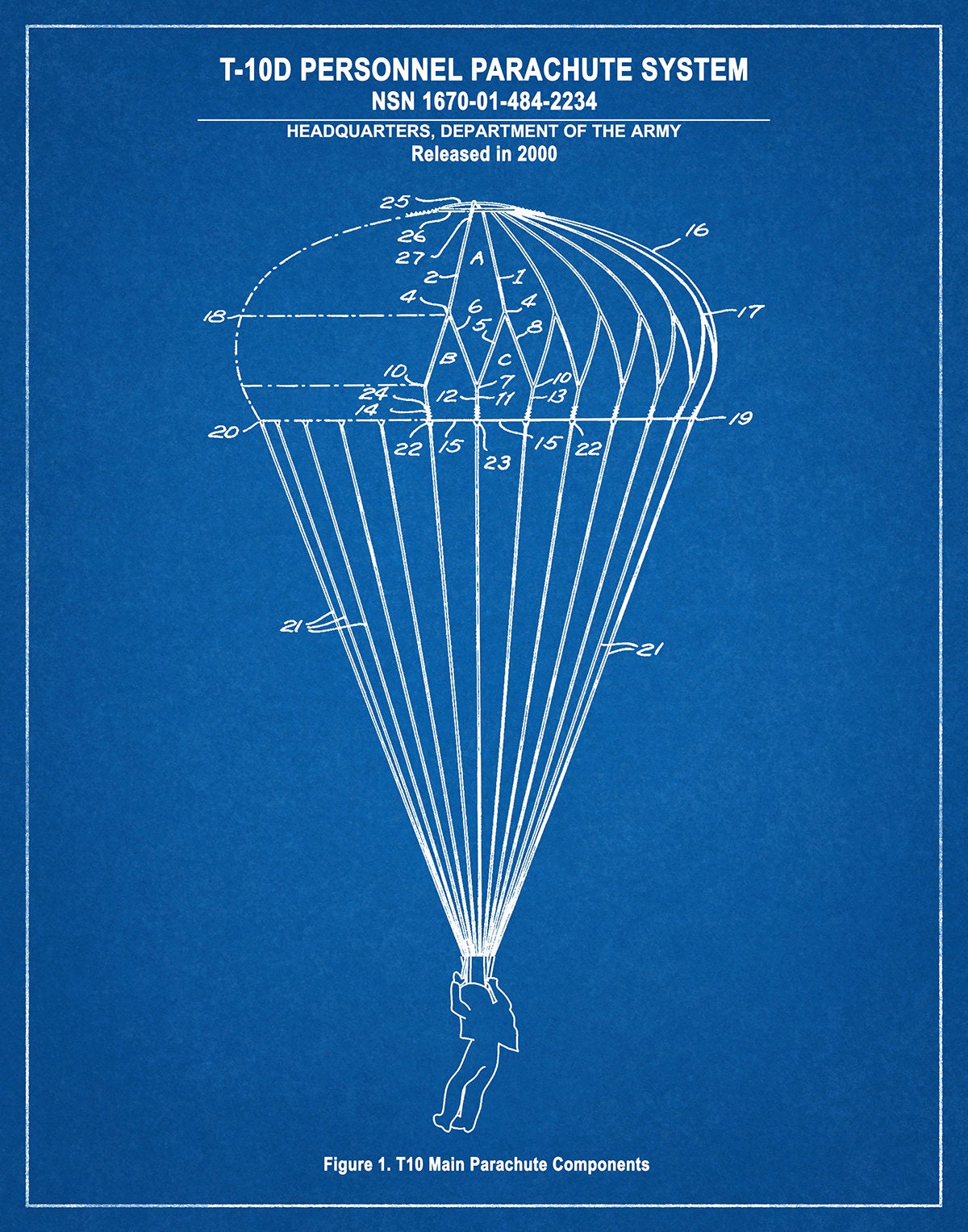 T 10D Military Parachute US Military Armed Forces Soldier Wall Art 