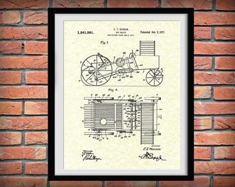 1917 Hay Baler Patent Print - Agriculture Wall Art - Tractor - Farming - Farm Equipment Patent Print - Farmhouse Decor