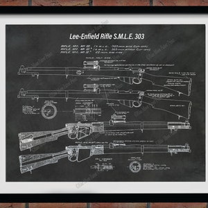Lee-Enfield Rifle Patent Print, Lee Enfield 303 Rifle Poster, Enfield Mark III Rifle Blueprint, Enfield SMLE Mark IV Rifle Drawing