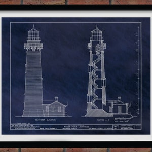 Pigeon Point Lighthouse Drawing - Pigeon Point Lighthouse Blueprint - Nautical Decor - Lighthouse Lover Gift Idea