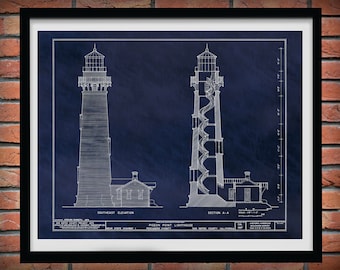Pigeon Point Lighthouse Drawing - Pigeon Point Lighthouse Blueprint - Nautical Decor - Lighthouse Lover Gift Idea