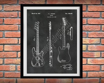 1952 Fender Guitar Patent Print, Fender Guitar Poster, Rock Band Guitar Poster, Clarence Fender Guitar Design Print,