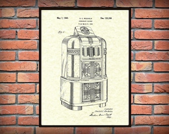 Patent 1940 Jukebox Phonograph Cabinet Designed by Rockola - Art Print - Poster Print - Wall Art - Record Player - Victrola - Music Player