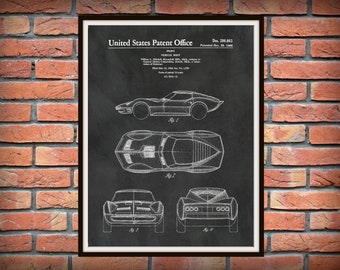 Patent 1966 Corvette - Sports Car - Poster - Wall Art - Chevrolet - Automobile Patent - Muscle Car - Home Office Garage Man Cave