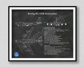 Boeing KC-135R Stratotanker Drawing, KC-135R Stratotanker Blueprint, Aerial Refueling & Transport Aircraft Poster, US Military Airplane