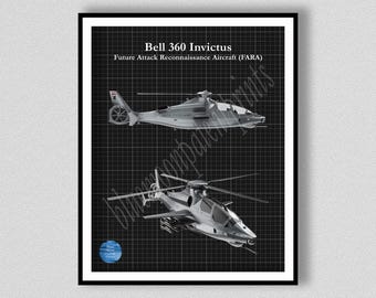 Bell 360 Invictus FARA Art Print, Bell 360 Helicopter Blueprint, Bell 360 Poster Chopper Pilot Gift, Bell Invictus 360 Wall Art