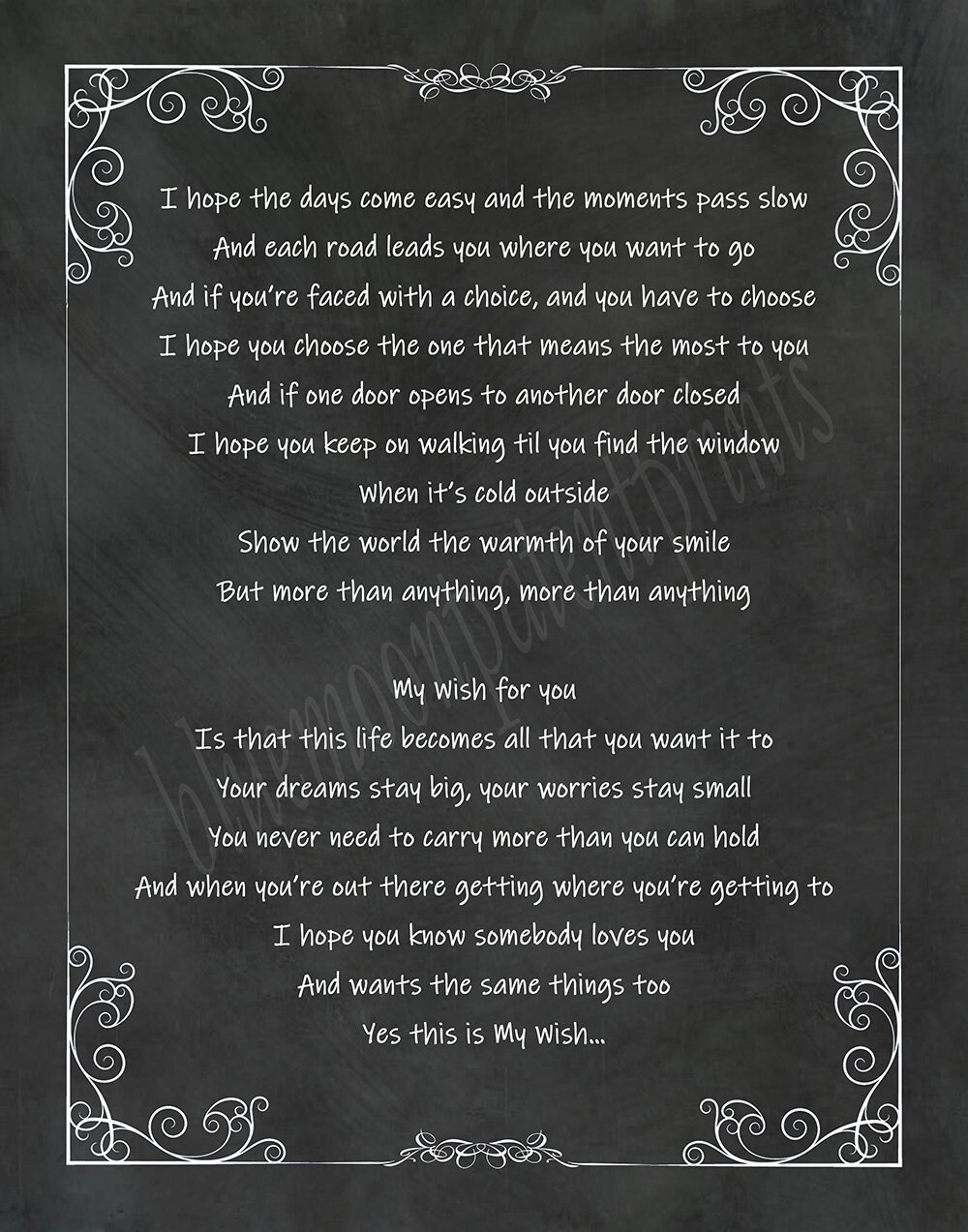 My Wish For You Lyrics Poster | Rascal Flatts | Music Art Print (8x10)